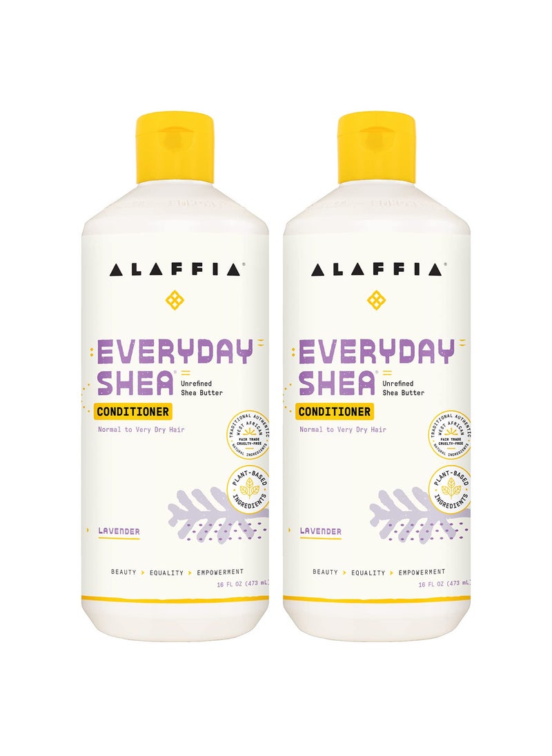 Alaffia EveryDay Shea Conditioner, Moisturizes, Restores and Protects, Made with Fair Trade Shea Butter, Cruelty Free, No Parabens, Vegan, Lavender, 2 Pack, 16 Fl Oz Ea