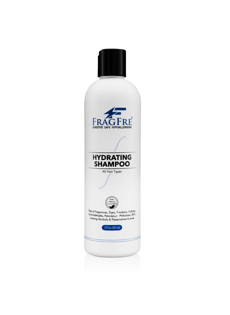 FRAGFRE Hydrating Sensitive Skin Shampoo 12 oz - Sulfate-Free, Fragrance-Free, Paraben-Free, Color-Safe, Hypoallergenic, Mild Hair Cleanser - Gluten-Free, Vegan, Cruelty-Free, With Natural Cucumber