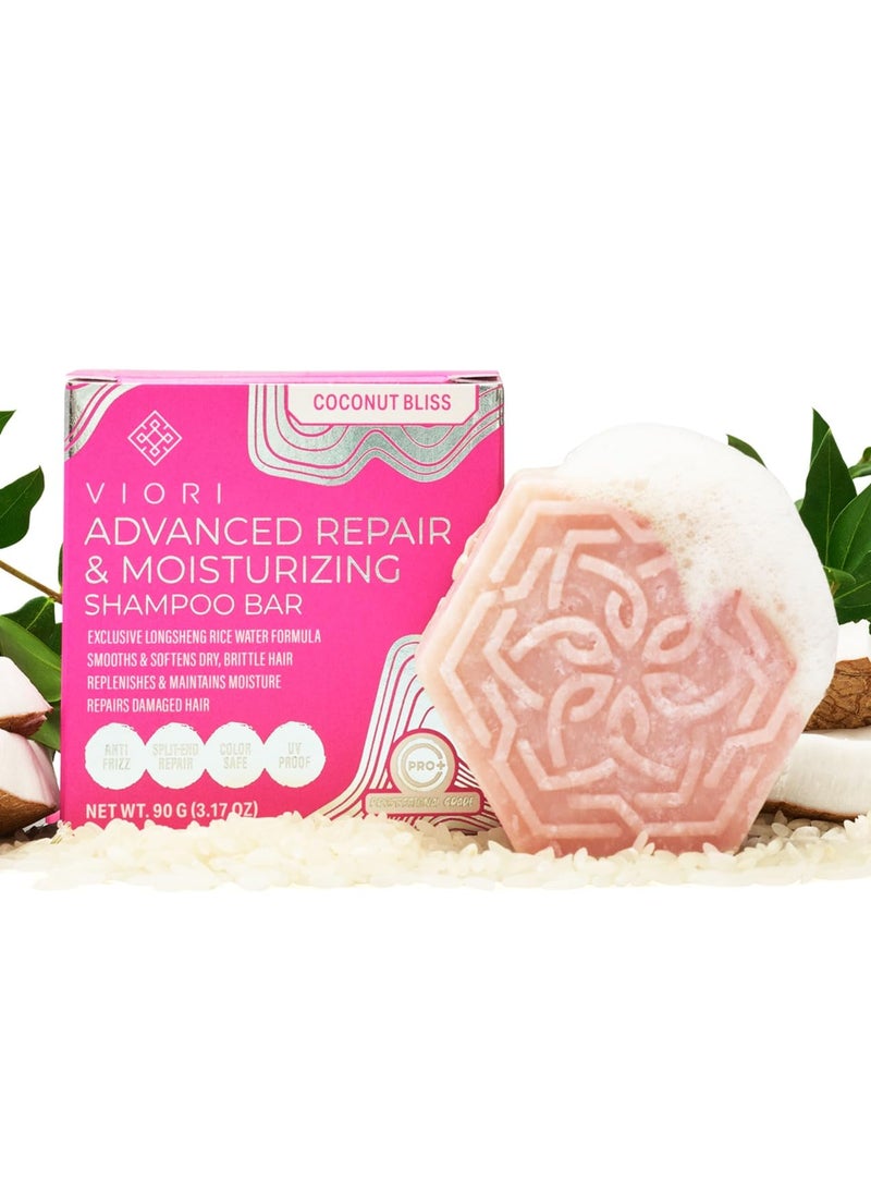 Viori Coconut Bliss Advanced Repair and Moisturizing Shampoo Bar - Made with Rice Water for Hair Growth - Handcrafted Sulfate Free Shampoo