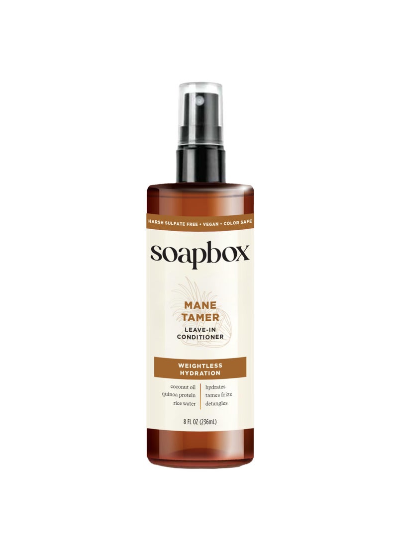 Soapbox Mane Tamer, Leave-In Conditioner Spray to Tame Frizz, Smooth Fly Aways, Hydrate, Add Shine & Detangle Dry, Damaged Hair, Paraben Free, Vegan (8oz)