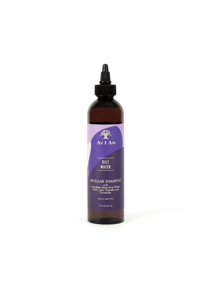 As I Am Rice Water Shampoo 8 oz - with Forbidden Black Rice, Saw Palmetto, Biotin - Gentle Cleanser - Moisturizing - Vegan & Cruelty Free - Sulfate Free - Paraben Free - For All Hair Types