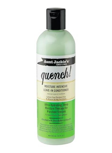 Aunt Jackie's Curls and Coils Quench Moisture Intensive Leave-In Hair Conditioner for Natural Curls, Coils and Waves, Enriched with Shea Butter, 12 oz