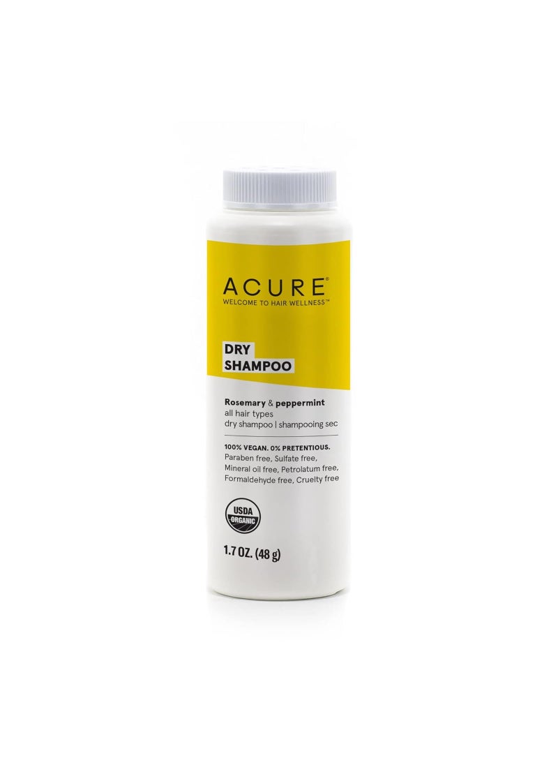 Acure Dry Shampoo - All Hair Types | 100% Vegan | Certified Organic | Rosemary & Peppermint - Absorbs Oil & Removes Impurities Without Water | 1.7 Oz