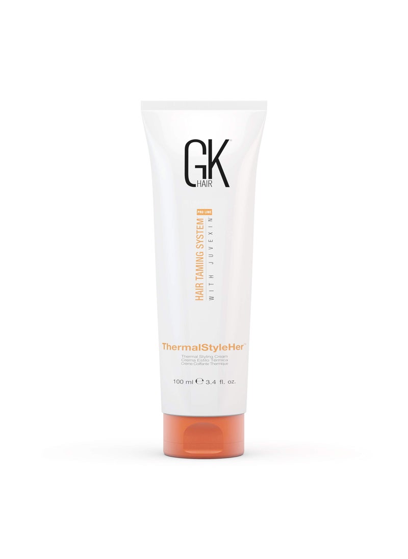 GK HAIR Global Keratin ThermalStyleHer Hair Cream (3.4 Fl Oz/100ml) - Thermal Styling Blow Dry Heat Protectant Cream - Anti Frizz Damage Protection Styling Cream for All Hair Types
