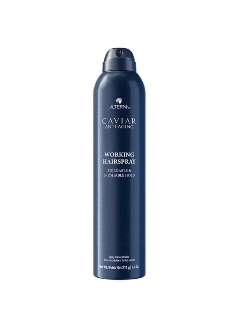 Alterna Caviar Working Hairspray | Buildable, Brushable Hold | Helps Control Frizz & Adds Shine | Sulfate Free, 7.4 Fl Oz (Packaging May Vary)