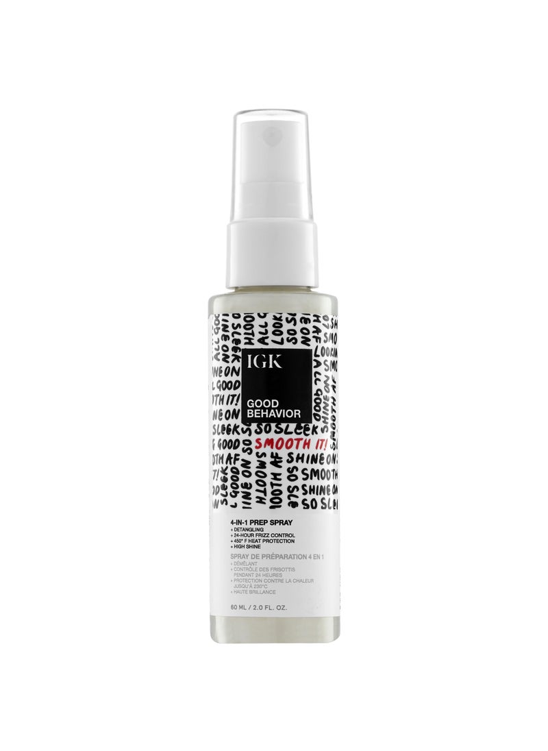 IGK GOOD BEHAVIOR 4-in-1 Prep Spray Travel | Leave In + Detangle + Heat Protectant | Vegan + Cruelty Free | 2 Oz