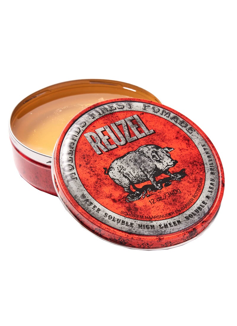 Reuzel Red Water Soluble High Sheen Pomade - No Dry Formula - Keeps High Shine And Strong Hold All Day Without Flaking - Easy Rinse Out - Subtle Vanilla Cola Fragrance