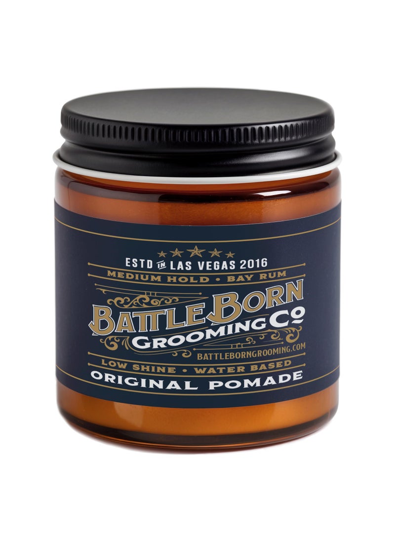 Battle Born Grooming Co Original Pomade for All Hair Types, Bay Rum, 4 oz., Medium Hold, Low Shine, Natural Ingredients, Water Based