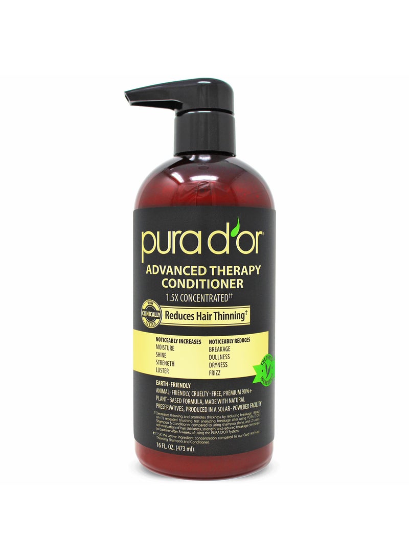 PURA D'OR Advanced Therapy Conditioner (16oz) For Increased Moisture, Strength, Volume & Texture, No Sulfates, Contains Argan Oil & Biotin, All Hair Types, Men & Women (Packaging May Vary)