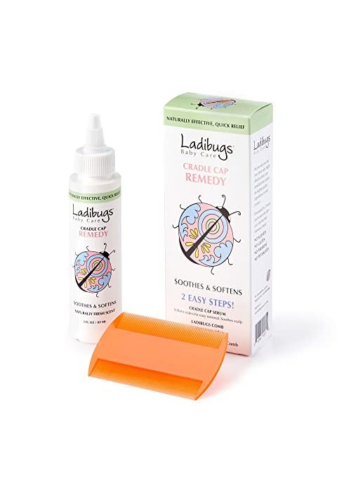 Ladibugs Cradle Cap Remedy Kit, 3oz | Includes Cradle Cap Serum & Fine-Toothed Comb | Effectively Removes Scales & Flakes | Soothes & Softens Scalp