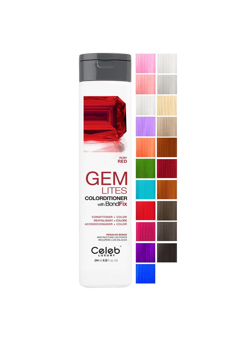 Celeb Luxury Gem Lites Ruby Red Colorditioner, Color Depositing Conditioner with Bondfix Bond Rebuilder, Semi Permanent Hair Colour Glaze, Maintains and Refreshes Red and Deep Red Tones