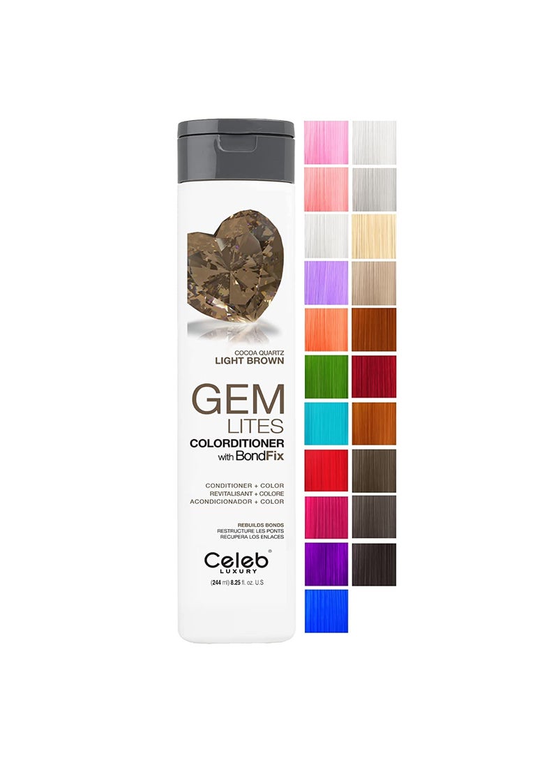 Celeb Luxury Gem Lites Cocoa Quartz Colorditioner, Color Depositing Conditioner with Bondfix Bond Rebuilder, Semi Permanent Hair Colour Glaze, Maintains and Refreshes Light Brown Brunette Hair