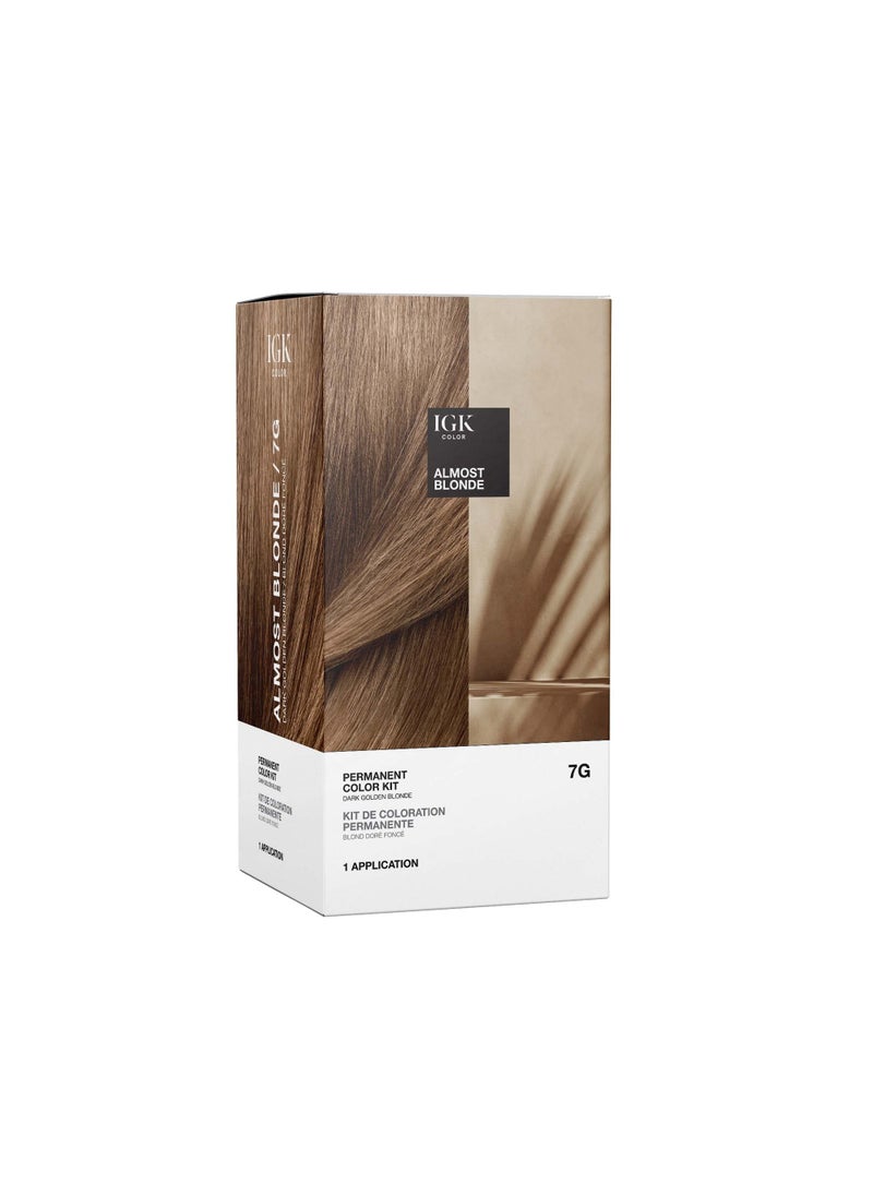 IGK Permanent Hair Color Kit | 7G Almost Blonde - Dark Golden Blonde | 100% Gray Color Coverage + Strengthen + Shine | Ammonia Free