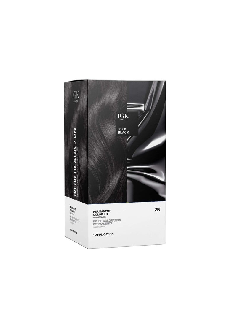 IGK Permanent Hair Color Kit | 2N 00:00 - Black | 100% Gray Color Coverage | Ammonia Free