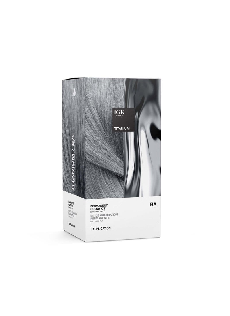 IGK Permanent Hair Color Kit | BA Titanium - Pure Cool Gray | 100% Gray Color Coverage + Strengthen + Shine | Ammonia Free