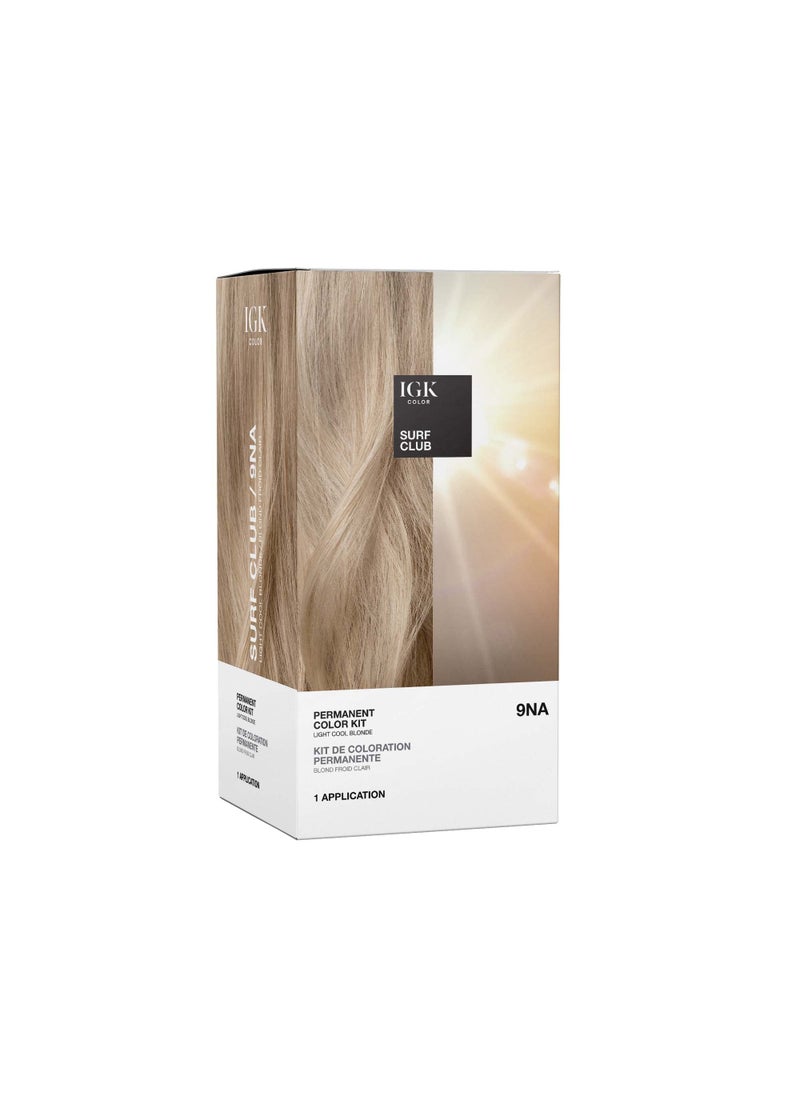 IGK Permanent Hair Color Kit | 9NA Surf Club - Light Cool Blonde | 100% Gray Color Coverage + Strengthen + Shine | Ammonia Free