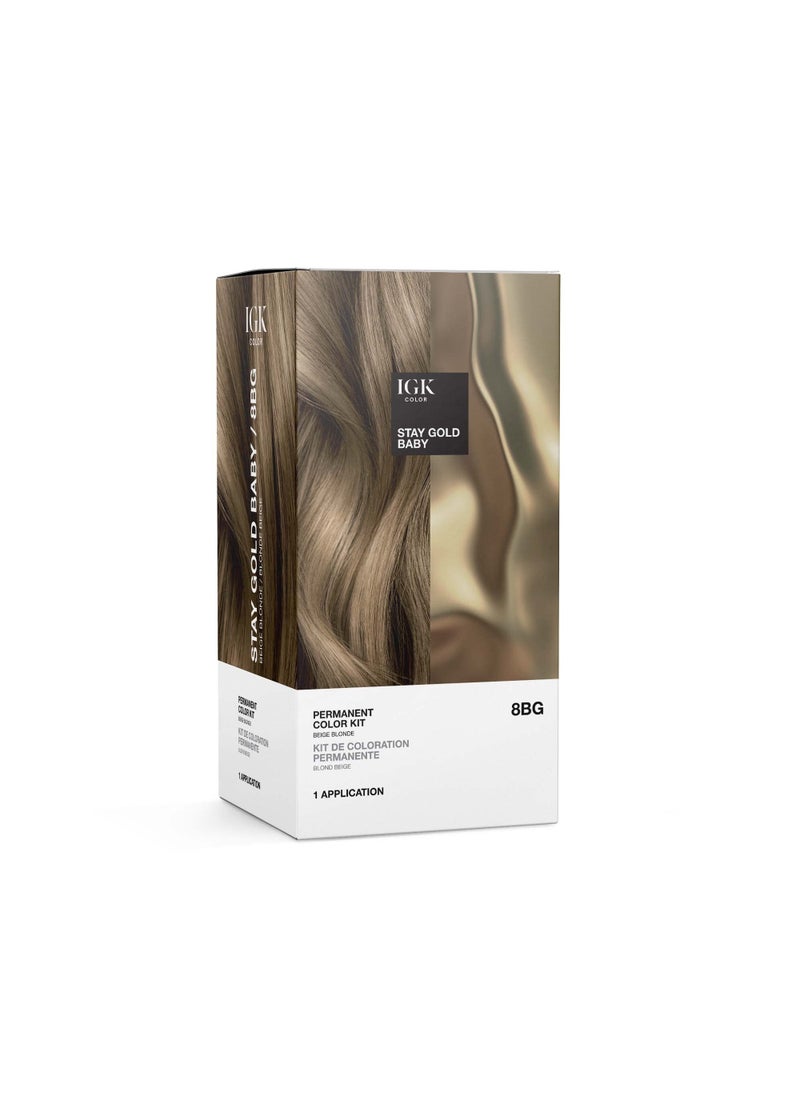IGK Permanent Hair Color Kit | 8BG Stay Gold Baby - Beige Blonde | 100% Gray Color Coverage + Strengthen + Shine | Ammonia Free