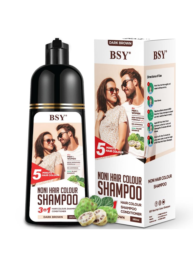 BSY Noni Hair color shampoo - 6 fl oz - Pump Pack | No Ammonia | 3 in 1 - Hair Dye Shampoo, conditioner for women | Noni Fruit Hair Dye for Men | 5 Minutes Hair Color (Dark Brown)