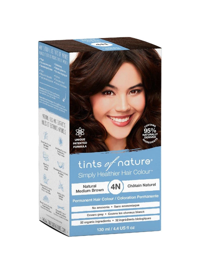 Tints of Nature 4N Natural Medium Brown Permanent Hair Dye, Nourishes Hair & Covers Greys, Ammonia-Free, 4.4 fl oz