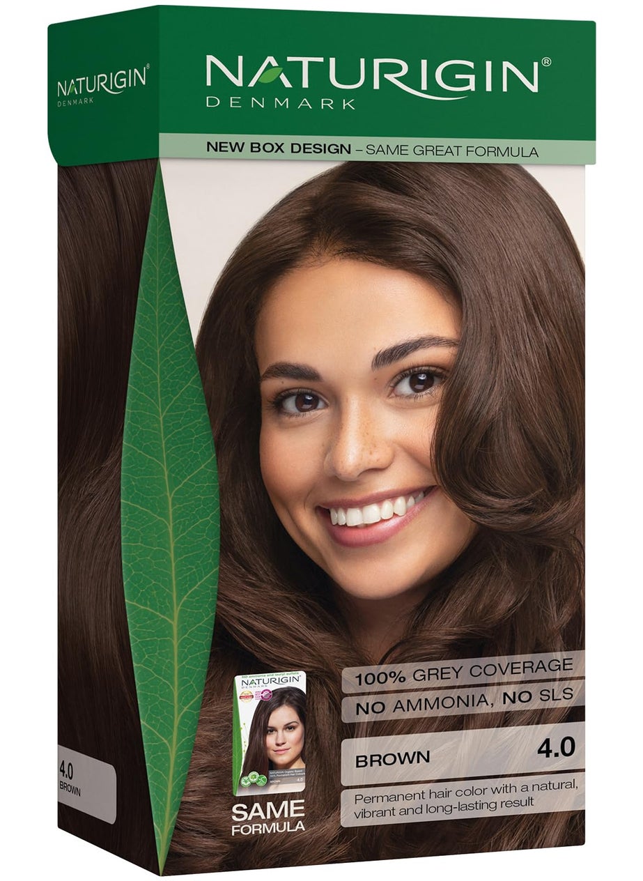 Naturigin Permanent Hair Dye, 4.0 Brown, Ammonia and Paraben Free, up to 100% Gray Hair Coverage, Long Lasting, Vegan, Cruelty Free