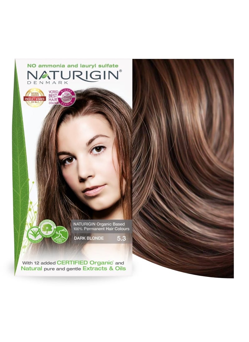 Naturigin Permanent Hair Color, 5.3 Dark Blonde, Ammonia and Paraben Free, up to 100% Gray Hair Coverage, Long Lasting, Vegan, Cruelty Free