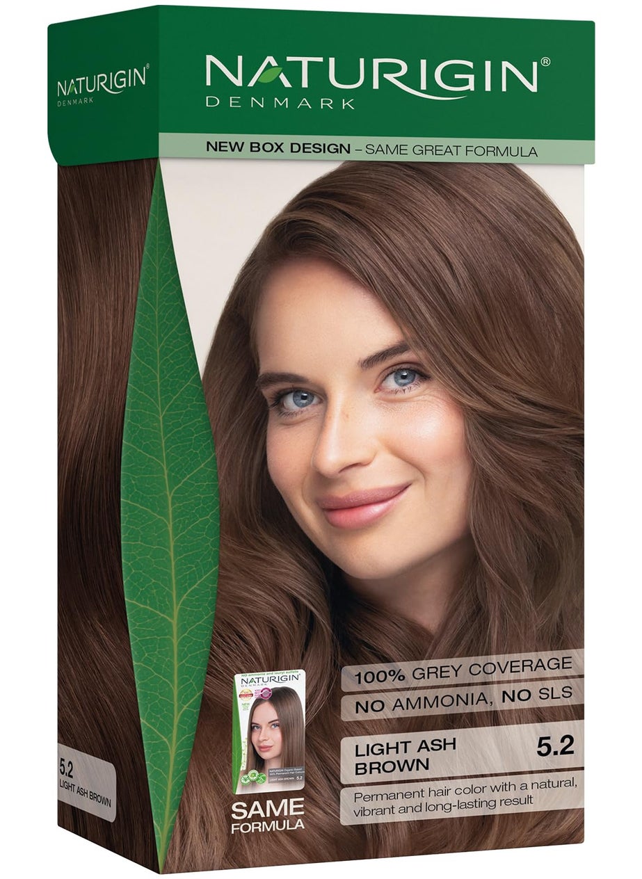 Naturigin Permanent Hair Dye, 5.2 Light Ash Brown, Ammonia and Paraben Free, up to 100% Gray Hair Coverage, Long Lasting, Vegan, Cruelty Free