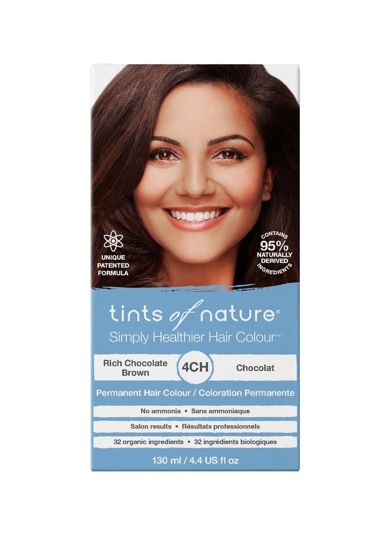 Tints of Nature 4CH Rich Chocolate Brown Permanent Hair Dye, Nourishes Hair and Covers Greys, Ammonia-Free, 4.4 fl oz