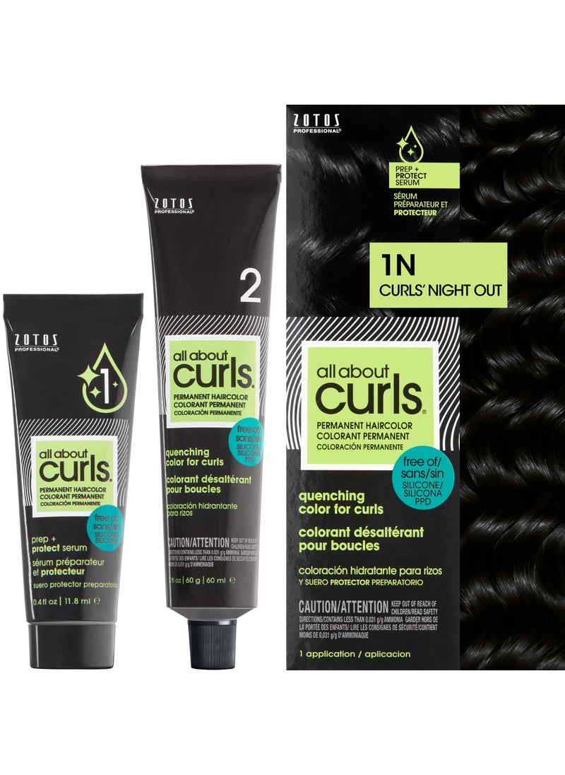 All About Curls 1N Curls Night Out Permanent Hair Color (Prep + Protect Serum & Hair Dye for Curly Hair) - 100% Grey Coverage, Nourished & Radiant Curls