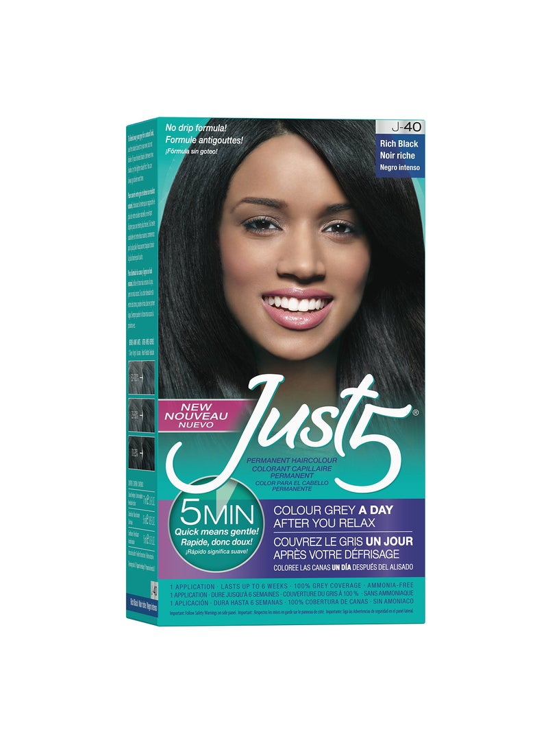 Just 5 Women's 5 Minute Permanent Hair Color with Conditioner, Grey Hair Coloring for Women - Rich Black