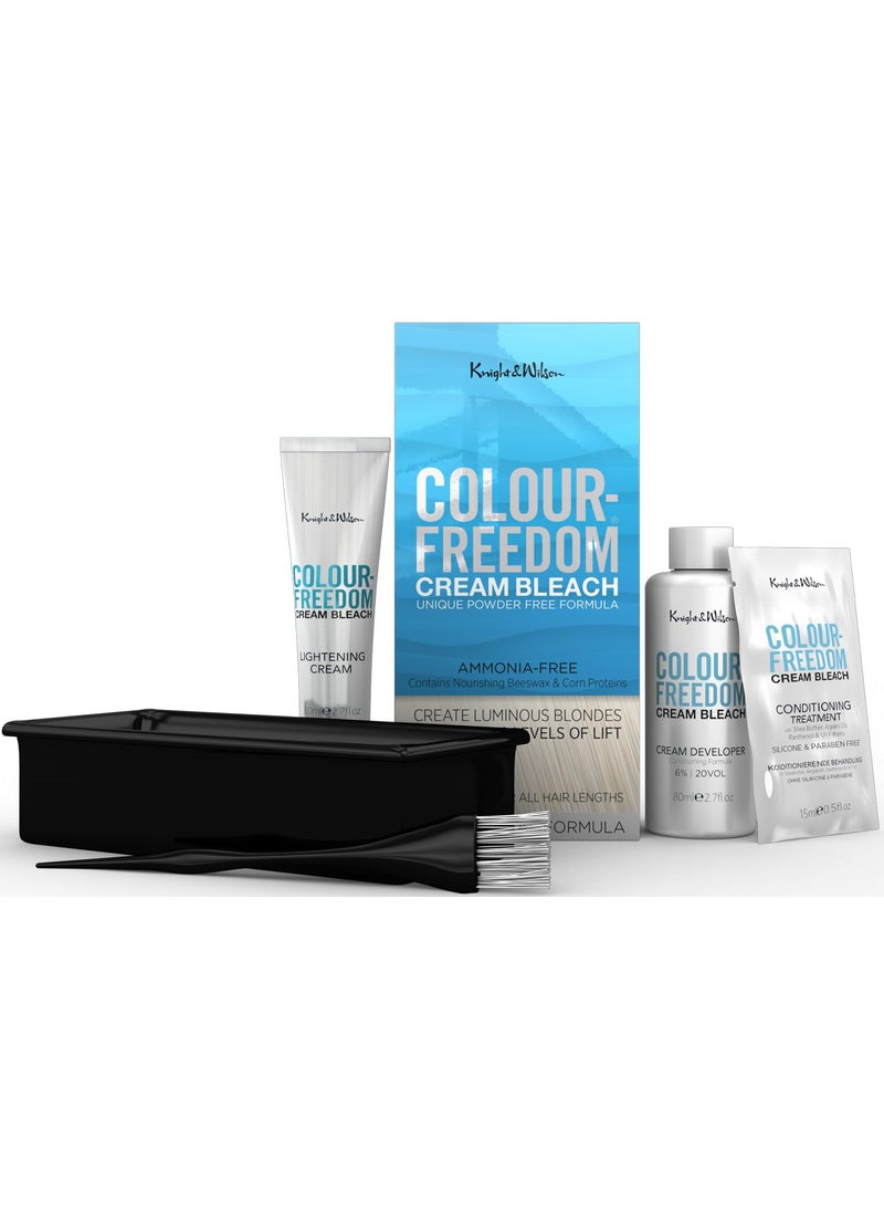 Knight & Wilson Color-Freedom Cream Hair Bleach Kit. Ammonia-Free Formula Lifts up to 8 Shades. Protects & Repairs While Lightening. Complete Hair Bleaching kit with Tint Bowl, Brush, Gloves & Cap