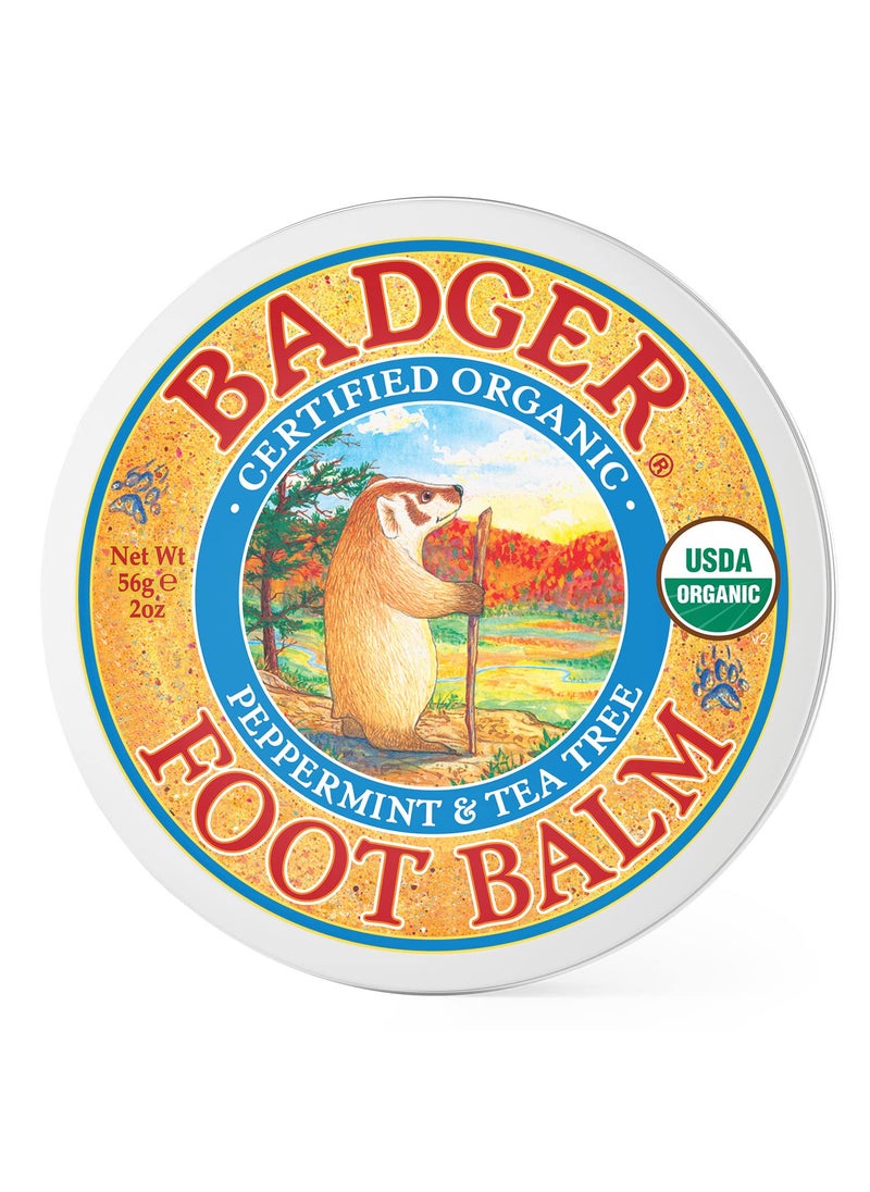 Badger Foot Balm, 100% Organic Foot Cream for Dry Cracked Heels and Feet, Fast Acting Foot Care for Women & Men, All-Natural Cracked Heel Treatment, 2 oz Tin