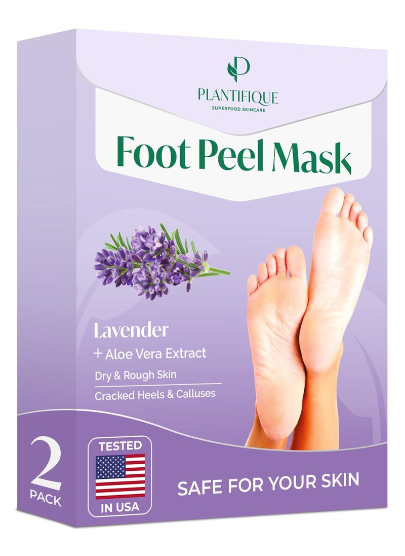 PLANTIFIQUE Foot Peeling Mask 2 Pack | Dermatologically Tested Repairs Heels & Removes Dry Dead Skin for Baby Soft Feet | Exfoliating Foot Peel Mask for Dry Cracked Feet | Lavender