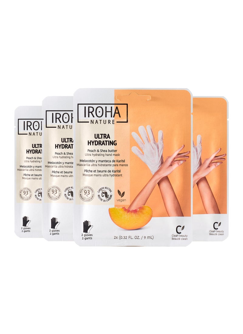 IROHA NATURE Hand Mask with Peach & Shea Butter - 4 Pairs - Moisturizing Gloves for Dry, Cracked, Aging Hands | Intensive Skincare, Self Care Gift Set, Personal Care, Vegan & Natural