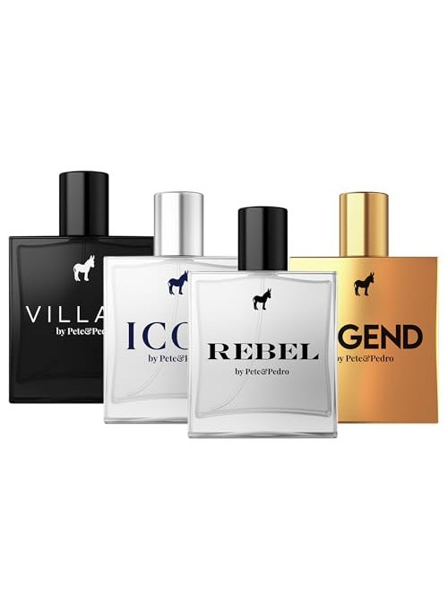 Pete & Pedro COMPLETE FULL SIZE FRAGRANCE SET - REBEL, ICON, VILLAIN, LEGEND Men's EDP Eau De Parfum Cologne | As Seen on Shark Tank, 4 Bottles 1.7 oz Each