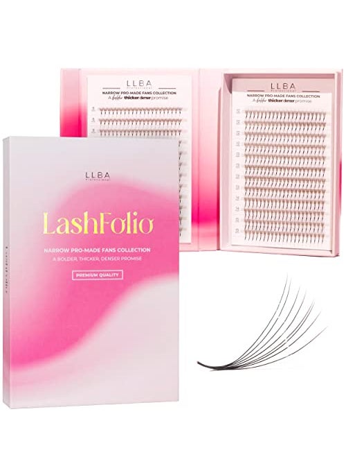 LLBA LashFolio Narrow Promade Fans | Handmade Volume Eyelashes | Multi Selections 5D~10D | C CC D Curl | Thickness 0.03~0.07mm | 8-15mm Length | Long Lasting & Easy Application (10D-0.03 C 8mm-15mm)