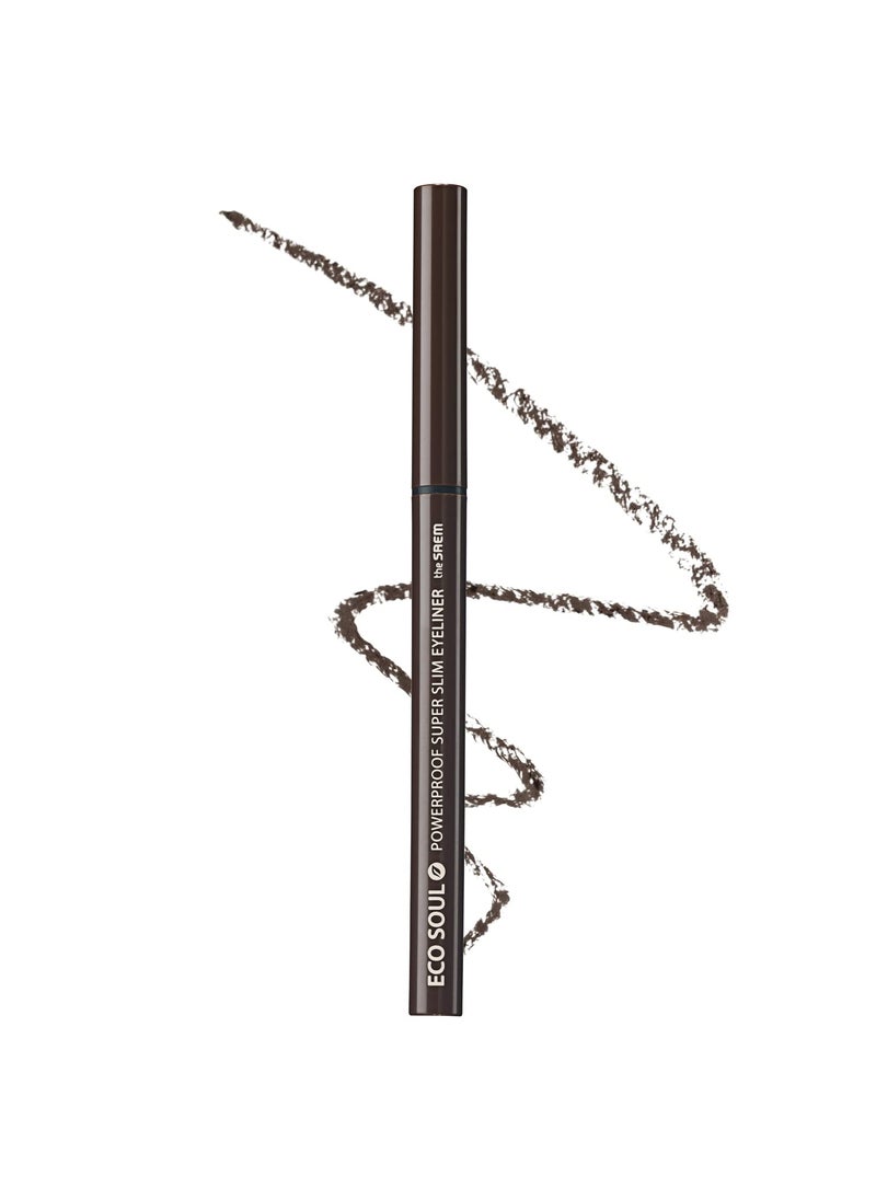 THESAEM Eco Soul Powerproof Super Slim Eyeliner - Smudge Proof Gel Eyeliner - Micro Precision Tip (2mm) - Highly Pigmented & Long-lasting Eye Makeup Glides on Smoothly, 0.1g (BR01 Thrill Brown)