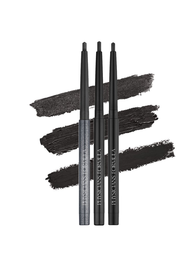 Physicians Formula Eye Booster Gel Black Eyeliner Set of 3, Shimmer, Satin, Matte, Water-Resistant, Smudge Resistant, Lasts All Day