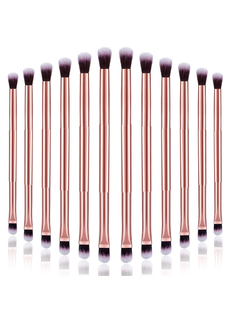 Perthlin 12 Pcs Eyeshadow Smudge Brush 2 in 1 Eyeshadow Double Ended Concealer Brush Under Eye Small Soft Firm Pointed Foundation Makeup Applicator for Blending Liner(Rose Gold)