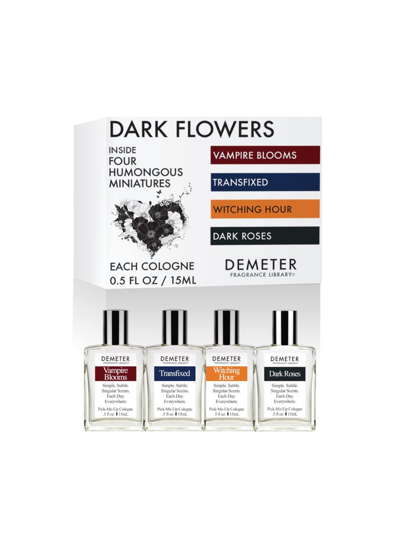 DEMETER Fragrance's Dark Flowers Humongous Miniature Set of 4 - Witching Hour - Dark Roses - Vampire Blooms - Transfixed - Perfume Sampler Set for Women