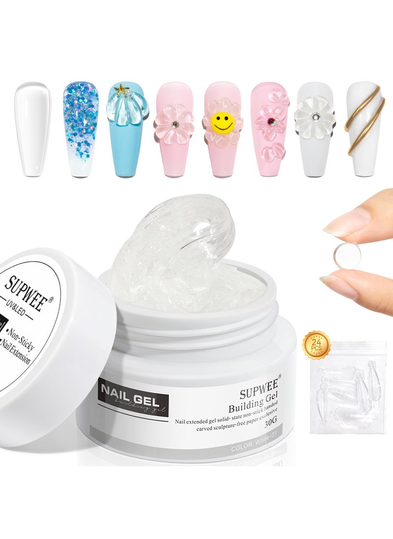 SUPWEE Solid Builder Gel for Nail Extension - 30g Clear Non Stick Hand, 3D Sculpture Carving Gel Modeling Nail Art Soak Off Manicure DIY At Home