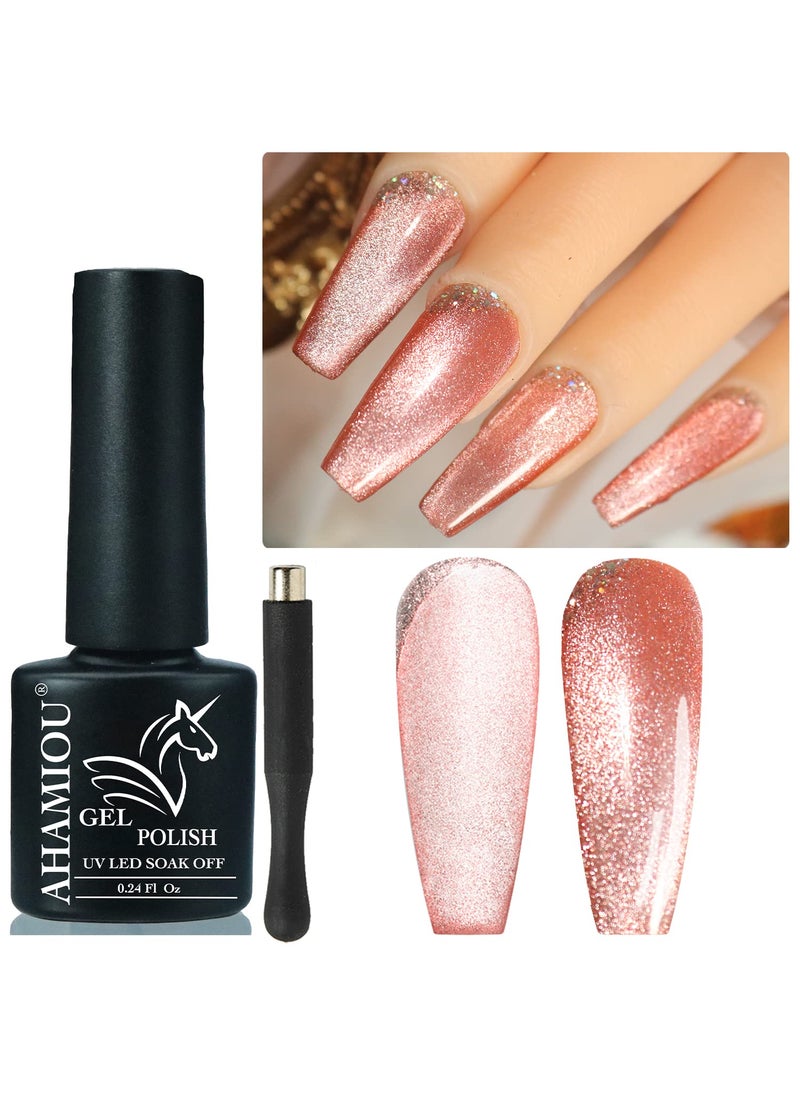 AHAMIOU Crystal Cat Eye Gel Polish Kits Magnetic Nail Polish Set Holographic Cats Eyes Gel Nail Polish Shiny Diamond Glitter Gel with Magnet Stick (Red)