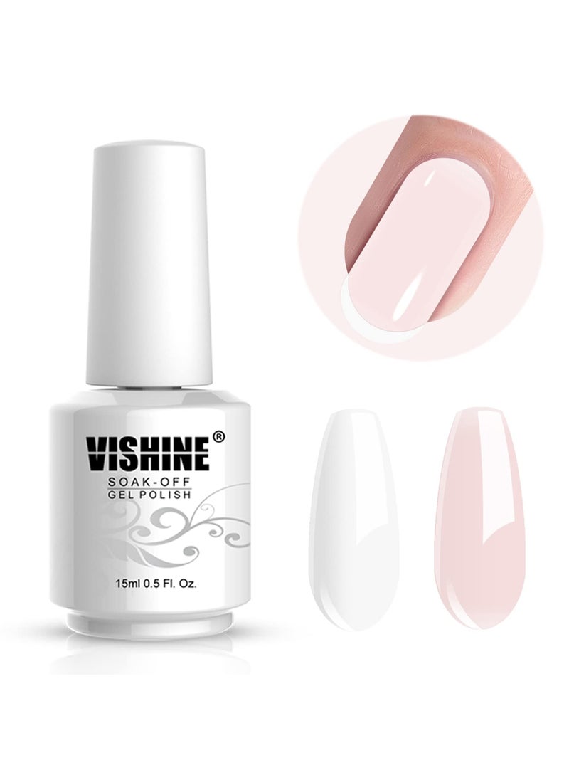 Vishine 15ml 2Pcs DUO French Manicure Gel Nail Polish French White & French Rose Kit UV LED Nail Gel Classic Pale Pink White Manicure Set
