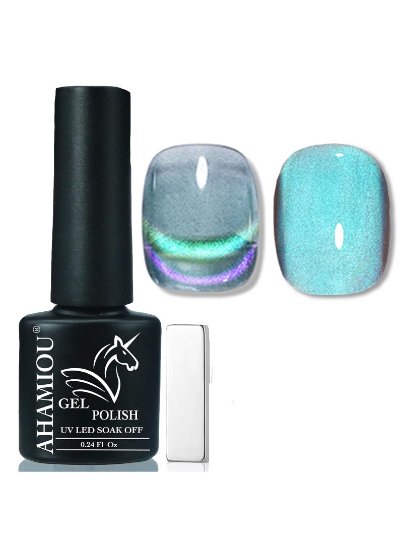 AHAMIOU 9D Cat Eye Gel Polish Set Crystal Dopamine Magnetic Gel Nail Polish Kit Chameleon Galaxy Glitter Cat Eye Effect Nail Art Manicure Home Gift (Blue&Purple)