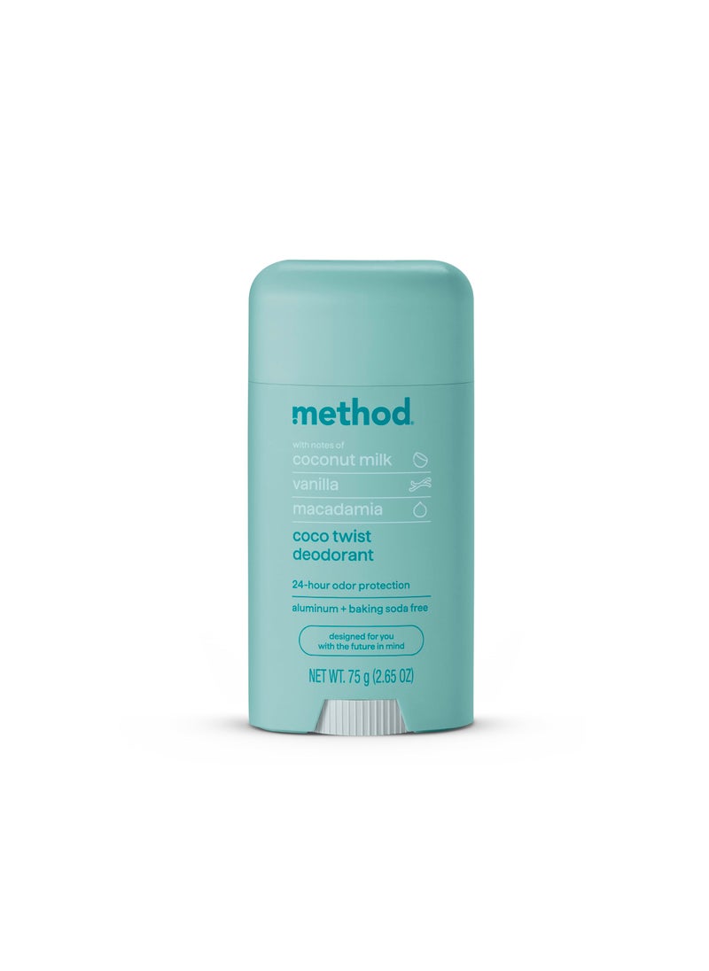 Method Deodorant, Coco Twist, Coconut Milk, Avocado + Macadamia Oil notes, 24 Hour Odor Protection, 2.65 oz
