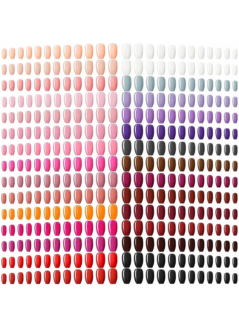 Maitys 720 Pieces 30 Sets Medium Square False Nails Artificial Ballerina Glossy Press on Nails Solid Color Coffin Fingernail for Women Girls Accessories(Warm Colors)