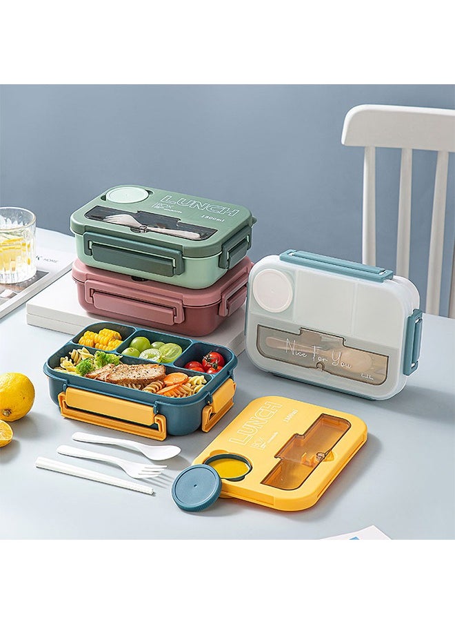 Kids Bento Lunch Box, Lunch Containers for School with 4 Compartments, Utensils and Sauce Container, 1300ml