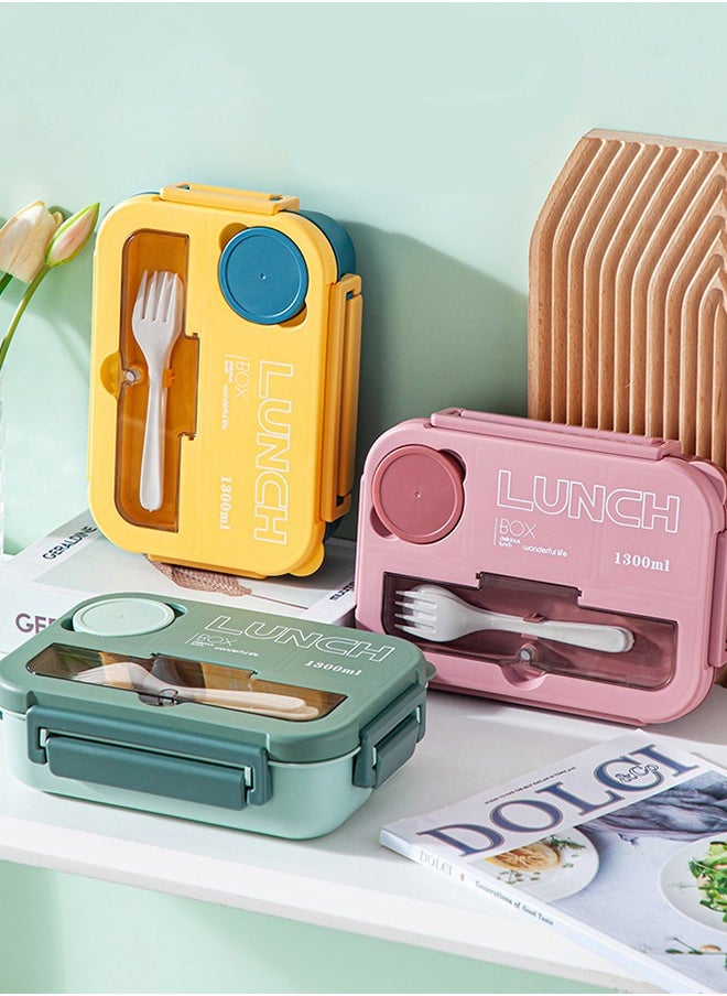 Kids Bento Lunch Box, Lunch Containers for School with 4 Compartments, Utensils and Sauce Container, 1300ml