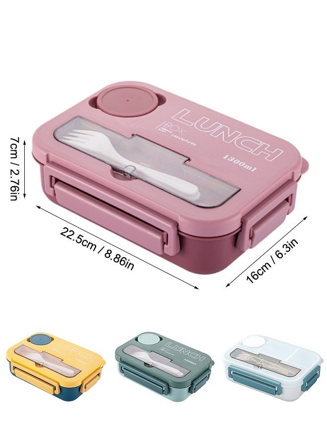 Kids Bento Lunch Box, Lunch Containers for School with 4 Compartments, Utensils and Sauce Container, 1300ml