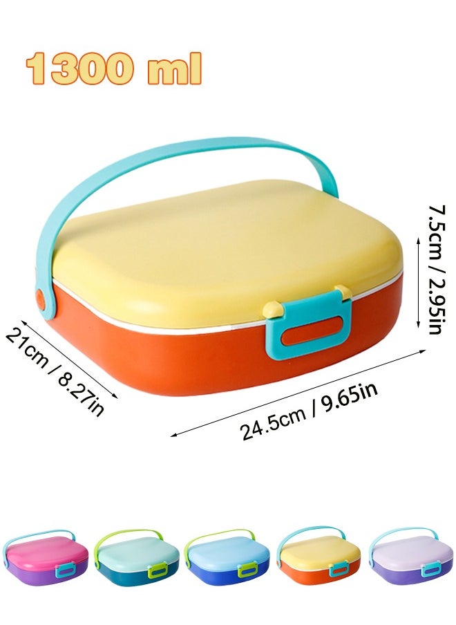 Kids Bento Lunch Box, Lunch Containers for School with 4 Compartments, Utensils, Sauce Container and Handle, 1300ml