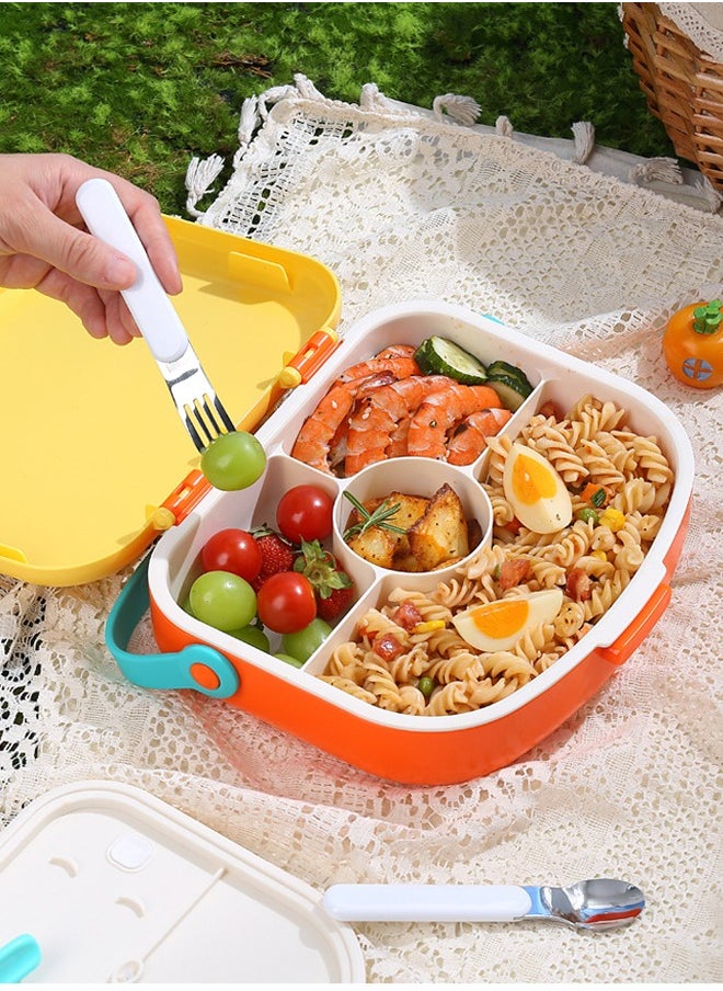 Kids Bento Lunch Box, Lunch Containers for School with 4 Compartments, Utensils, Sauce Container and Handle, 1300ml